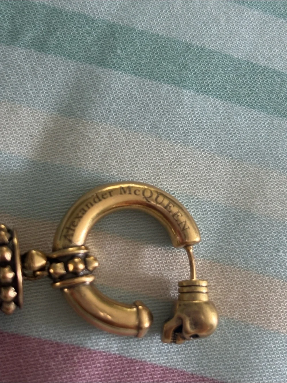 Alexander McQueen Gold Hoop Earrings with Pink and Black Teardrops